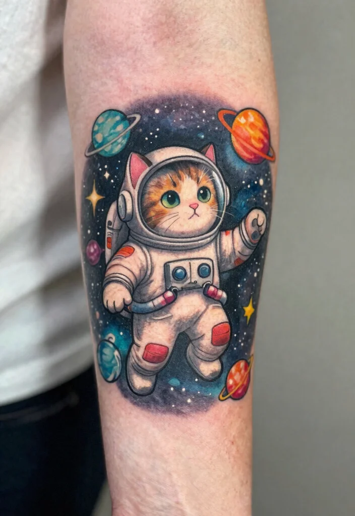 17 Japan Cat Tattoo Ideas With Cultural Charm - 10. Space Cats: Cosmic Adventures 1
