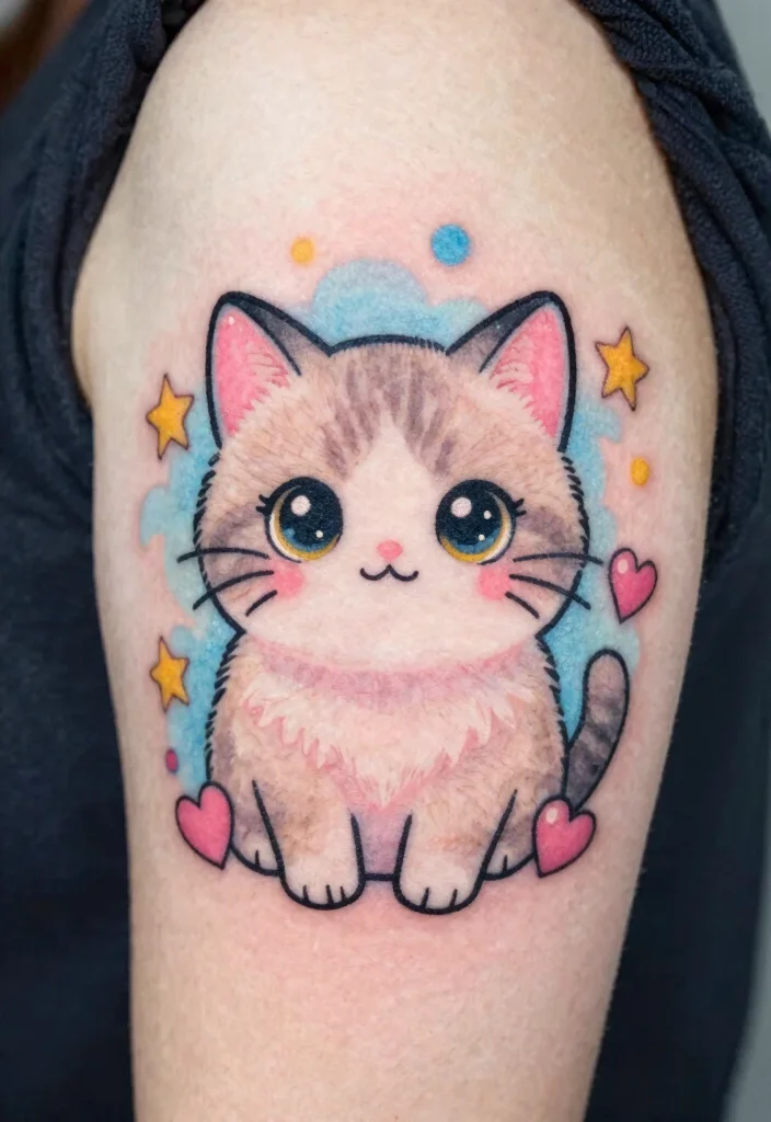 17 Japan Cat Tattoo Ideas With Cultural Charm - 2. Kawaii Cat Designs: Cute and Playful 1