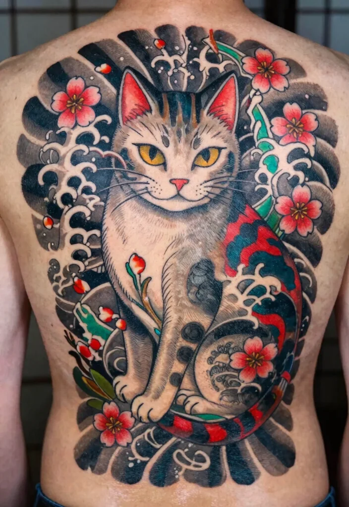 17 Japan Cat Tattoo Ideas With Cultural Charm - 5. Cats in Traditional Japanese Art 1