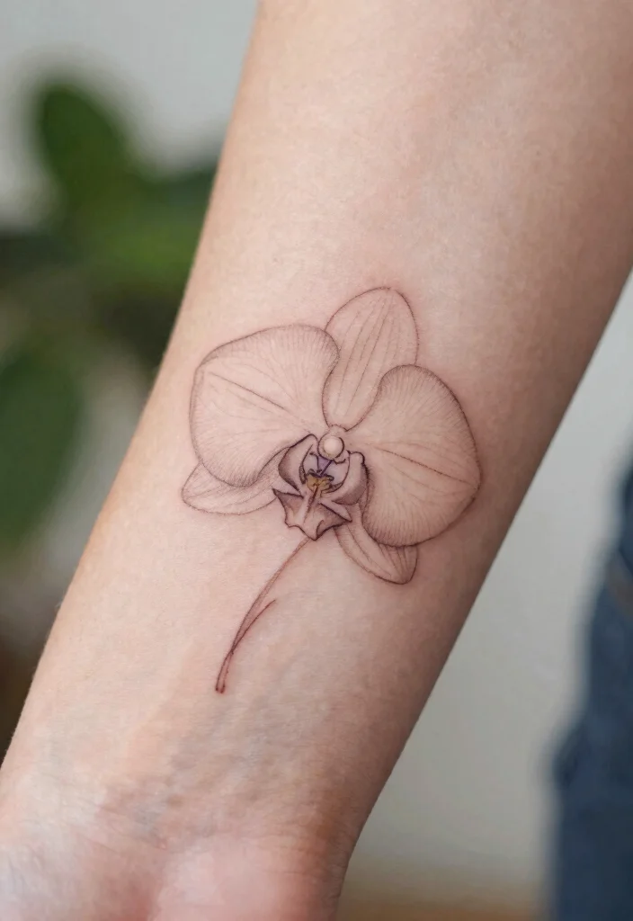 17 Orchid Flower Tattoo Ideas With Exotic Elegance - 1. Minimalist Orchid Outline 1