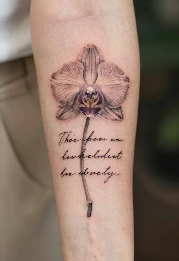 17 Orchid Flower Tattoo Ideas With Exotic Elegance - 12. Orchid and Quote Tattoos 1