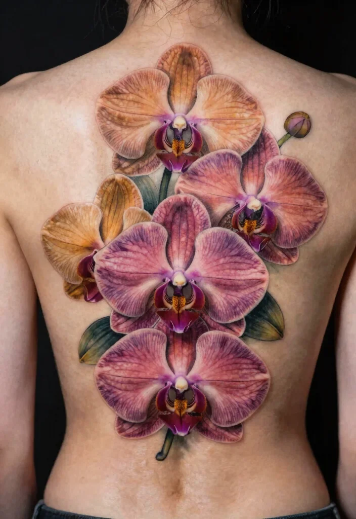 17 Orchid Flower Tattoo Ideas With Exotic Elegance - 17. Layered Orchid Tattoos 1