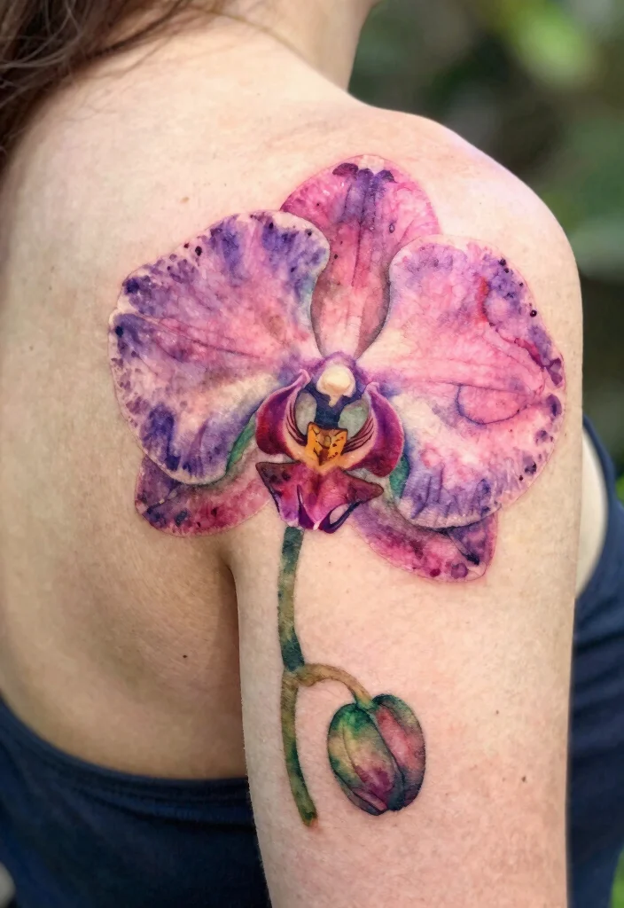 17 Orchid Flower Tattoo Ideas With Exotic Elegance - 2. Watercolor Orchid Tattoos 1