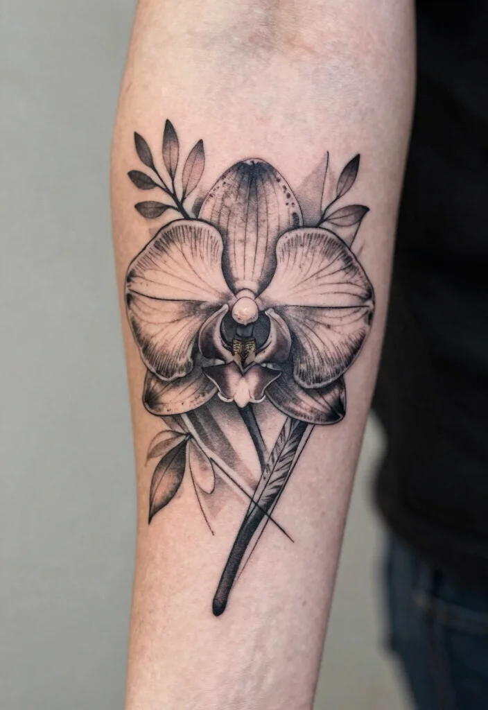 17 Orchid Flower Tattoo Ideas With Exotic Elegance - 3. Orchid with Geometric Shapes 1