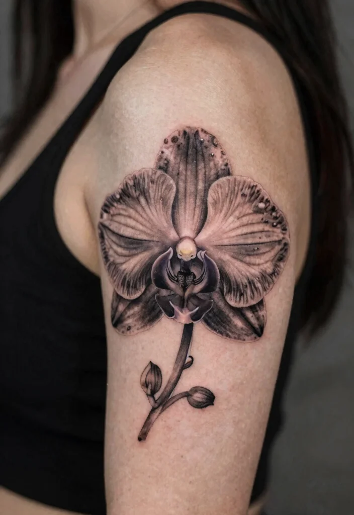 17 Orchid Flower Tattoo Ideas With Exotic Elegance - 4. Black and Grey Orchid Tattoos 1