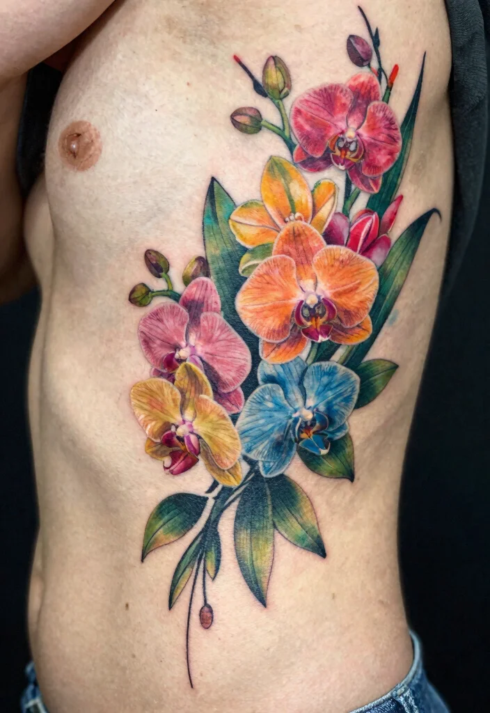 17 Orchid Flower Tattoo Ideas With Exotic Elegance - 5. Floral Cluster Designs 1