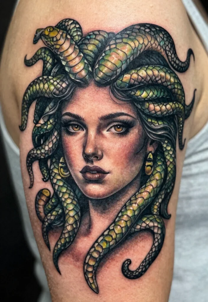 17 Realistic Medusa Tattoo Ideas With Stunning Detail - 1. Majestic Medusa Portrait 1