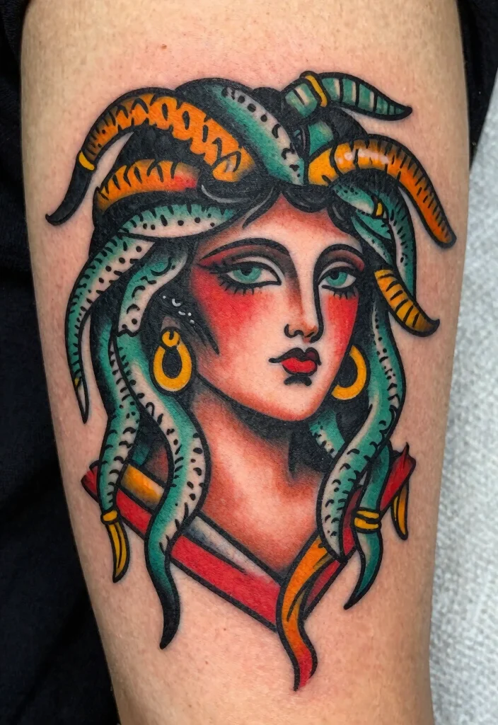 17 Realistic Medusa Tattoo Ideas With Stunning Detail - 10. Vintage Medusa Style 1