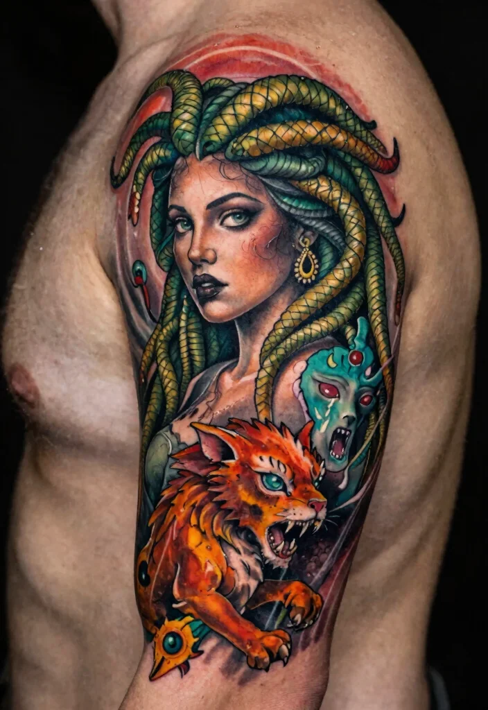 17 Realistic Medusa Tattoo Ideas With Stunning Detail - 11. Medusa and Mythical Creatures 1