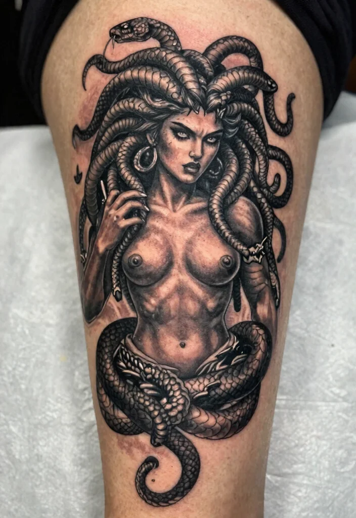 17 Realistic Medusa Tattoo Ideas With Stunning Detail - 12. Realistic Medusa in Action 1