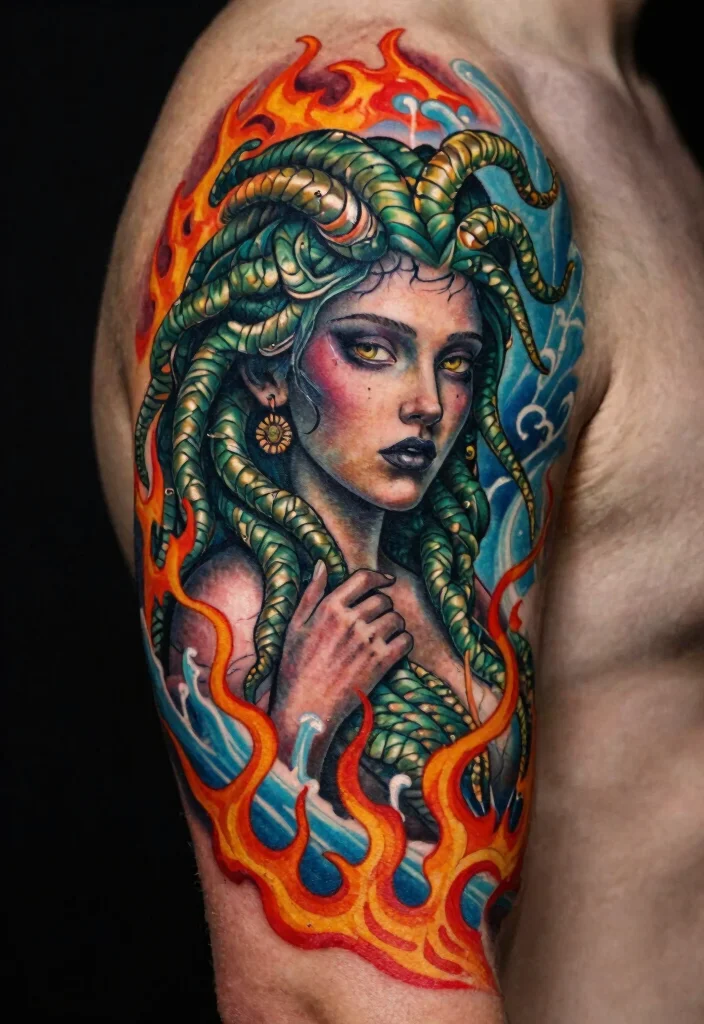 17 Realistic Medusa Tattoo Ideas With Stunning Detail - 14. Medusa and the Elements 1