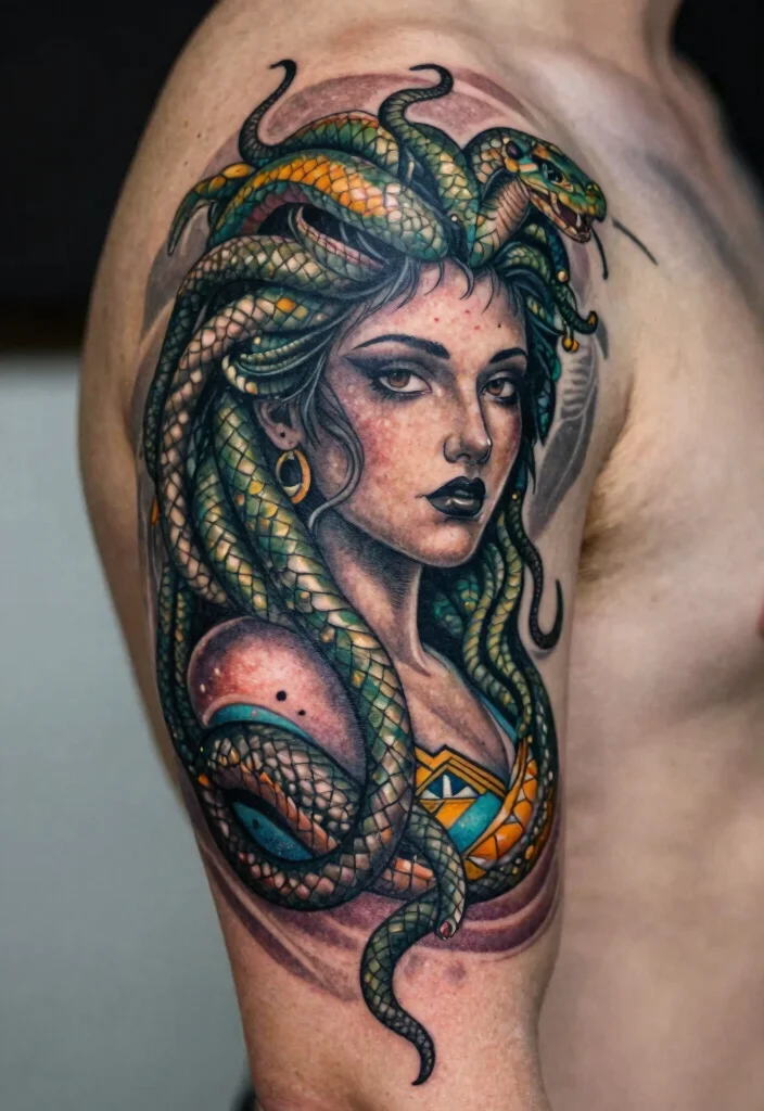 17 Realistic Medusa Tattoo Ideas With Stunning Detail - 4. Mythical Serpents Integration 1