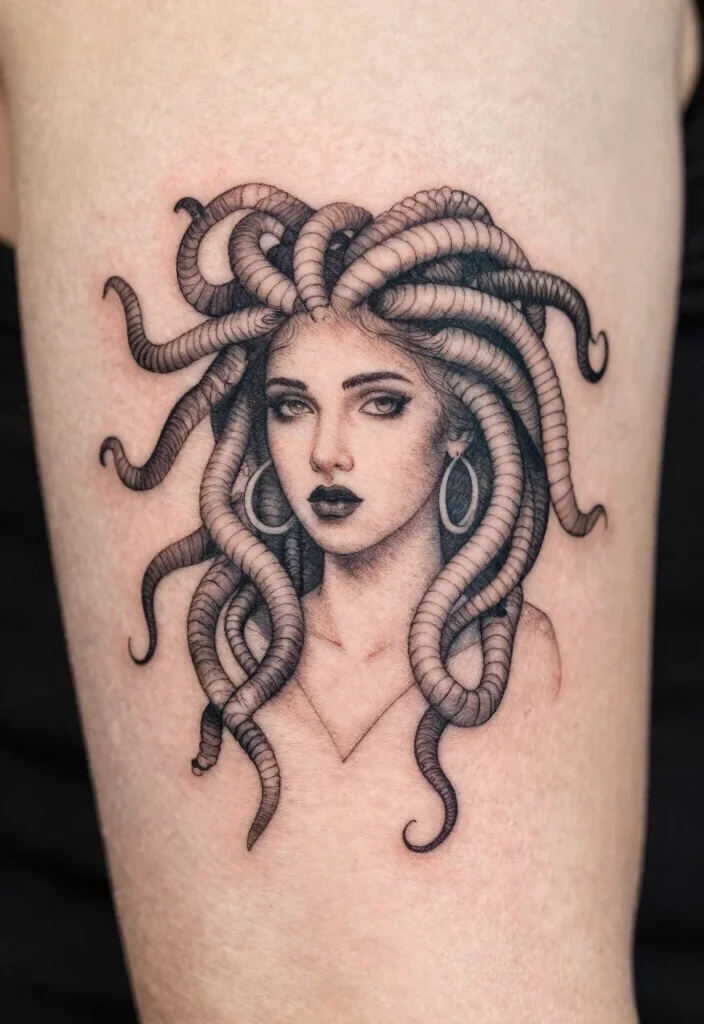 17 Realistic Medusa Tattoo Ideas With Stunning Detail - 7. Dainty Medusa Minimalism 1