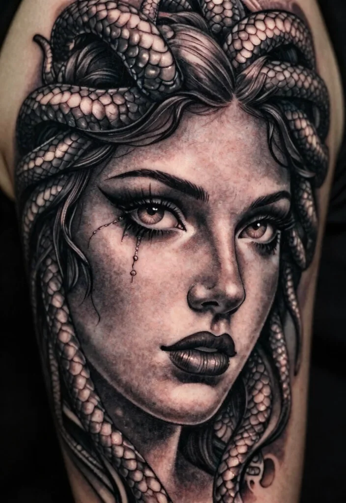 17 Realistic Medusa Tattoo Ideas With Stunning Detail - 8. Medusa’s Gaze 1