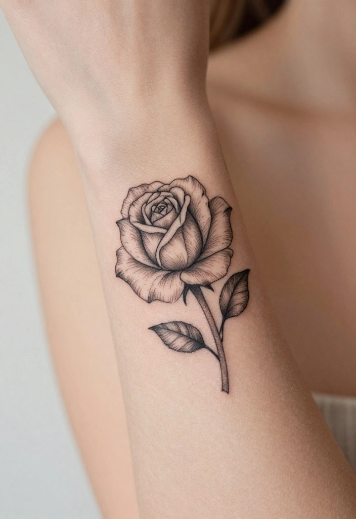 17 Rose Tattoo Ideas That Never Go Out of Style - 1. Classic Line Art Rose 1
