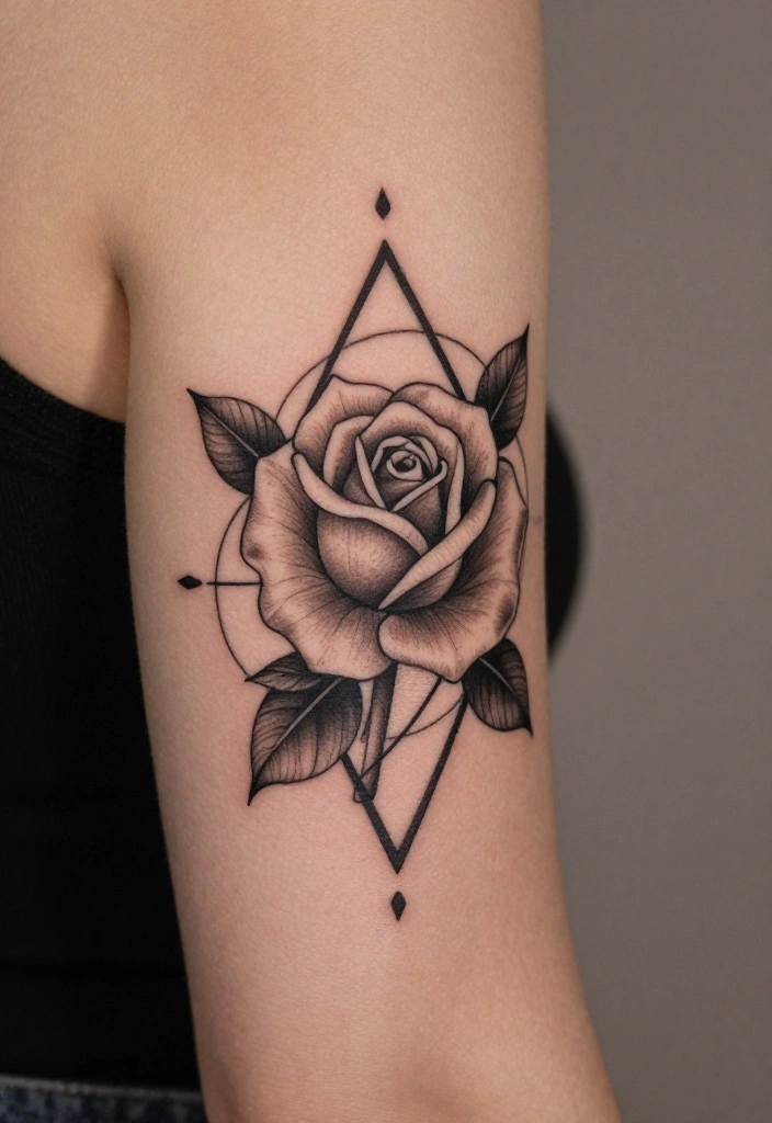 17 Rose Tattoo Ideas That Never Go Out of Style - 2. Geometric Rose Design 1