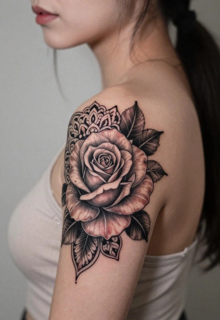 17 Rose Tattoo Ideas That Never Go Out of Style - 7. Mandala Rose Tattoo 1