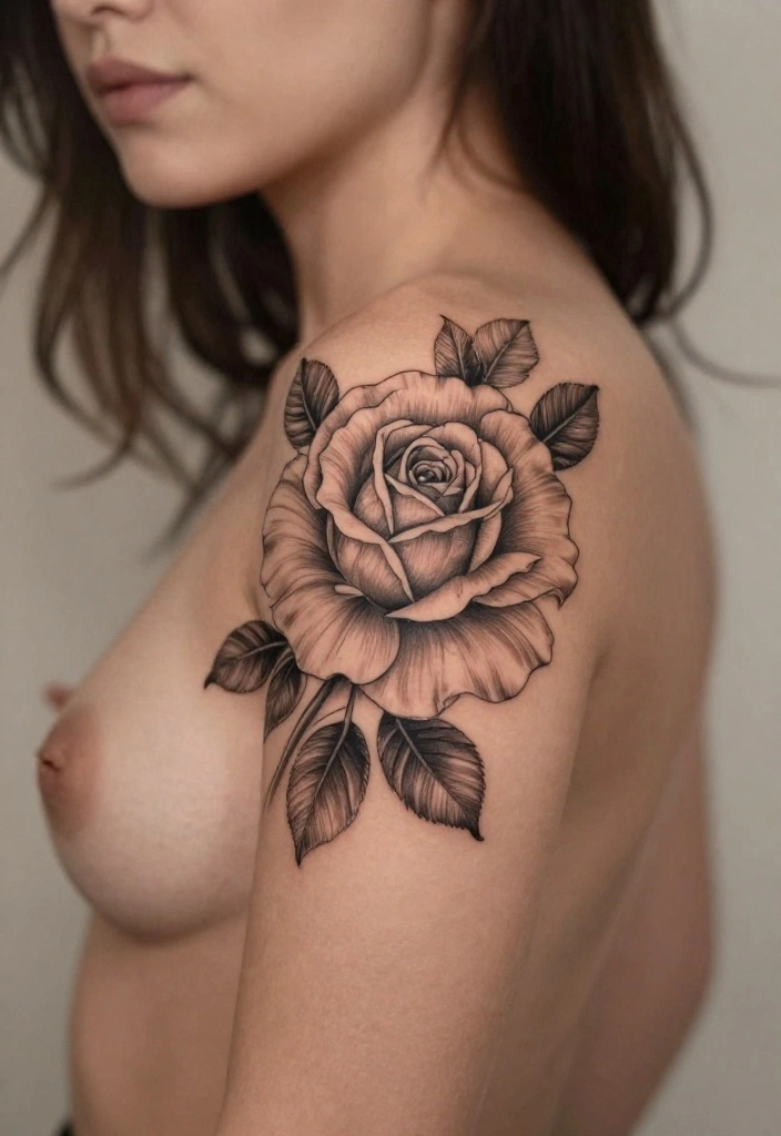 17 Rose Tattoo Ideas That Never Go Out of Style - 8. Half-Rose Tattoo 1