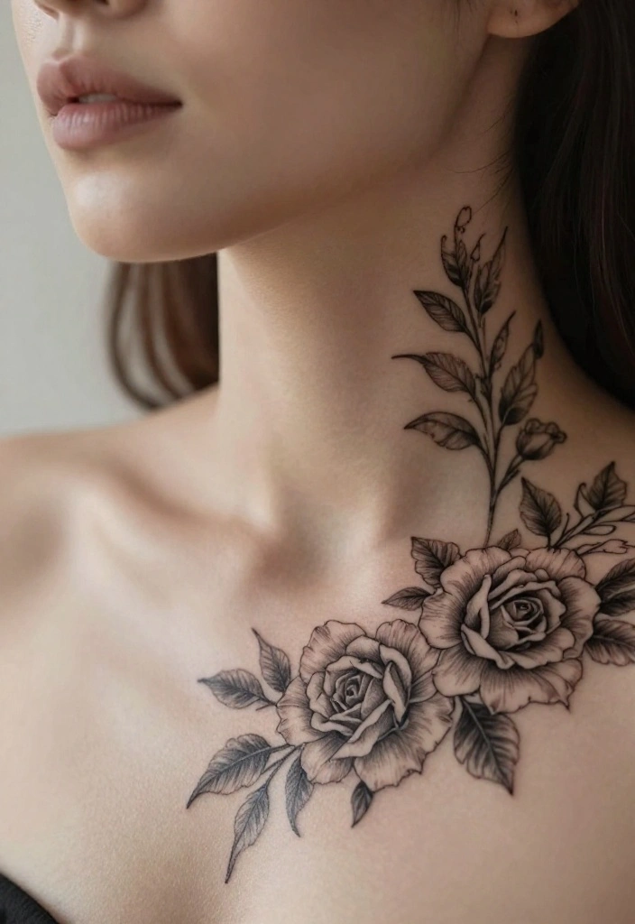 17 Sternum Tattoo Ideas With Bold Center Placement - 1. Floral Elegance 1