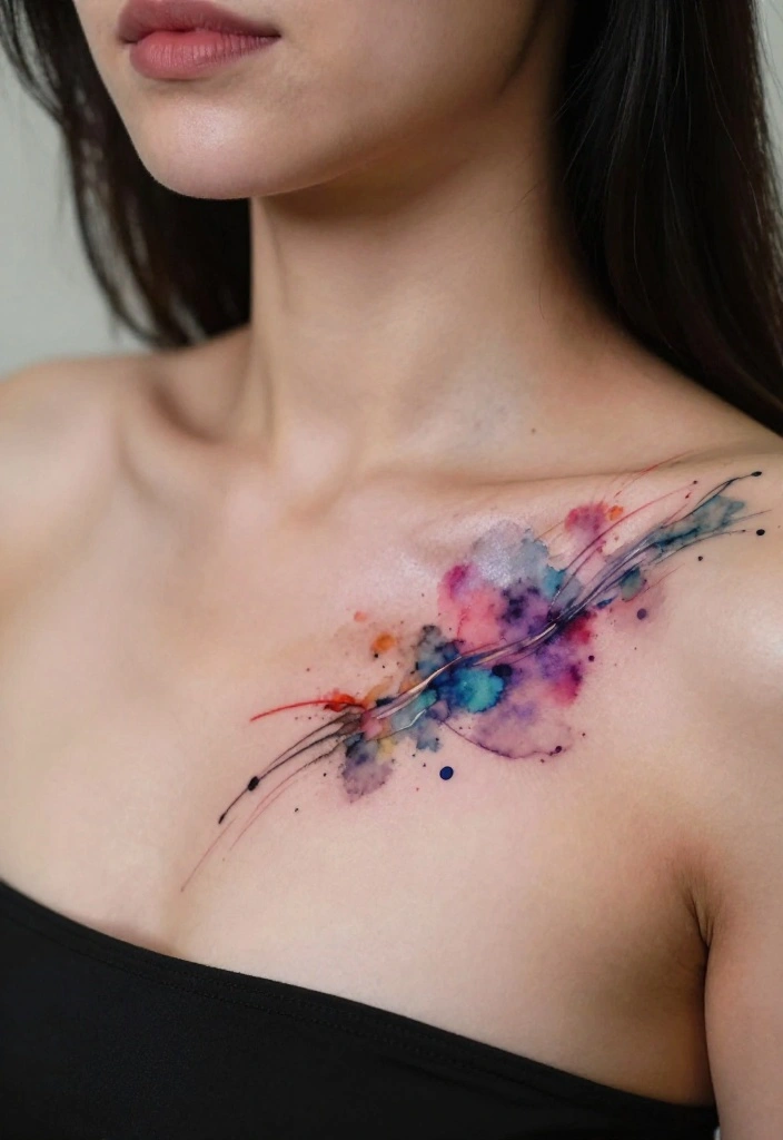 17 Sternum Tattoo Ideas With Bold Center Placement - 10. Watercolor Tattoos 1