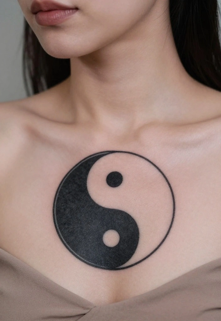 17 Sternum Tattoo Ideas With Bold Center Placement - 11. Yin Yang 1