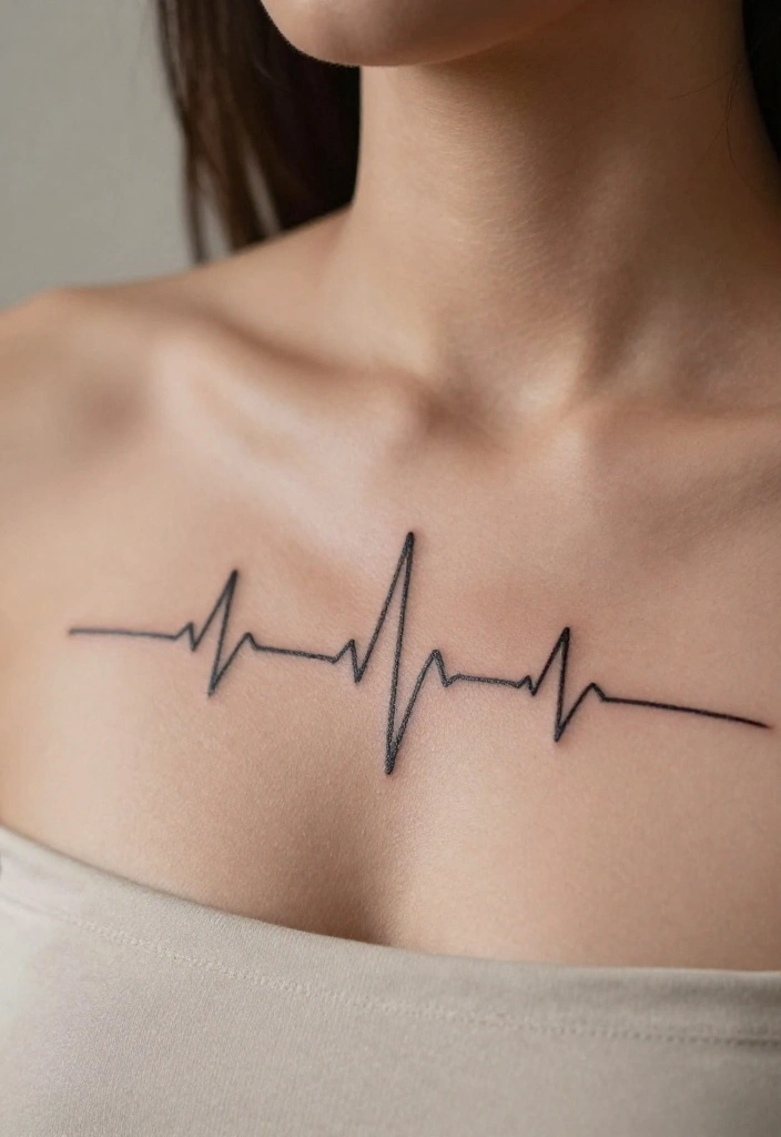 17 Sternum Tattoo Ideas With Bold Center Placement - 16. Heartbeat Line 1