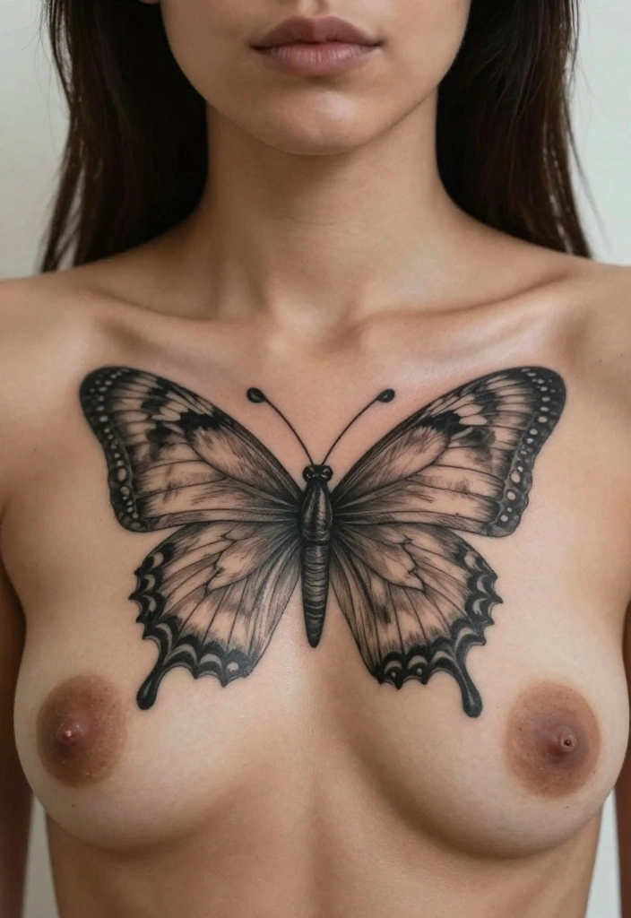 17 Sternum Tattoo Ideas With Bold Center Placement - 6. Animal Imagery 1
