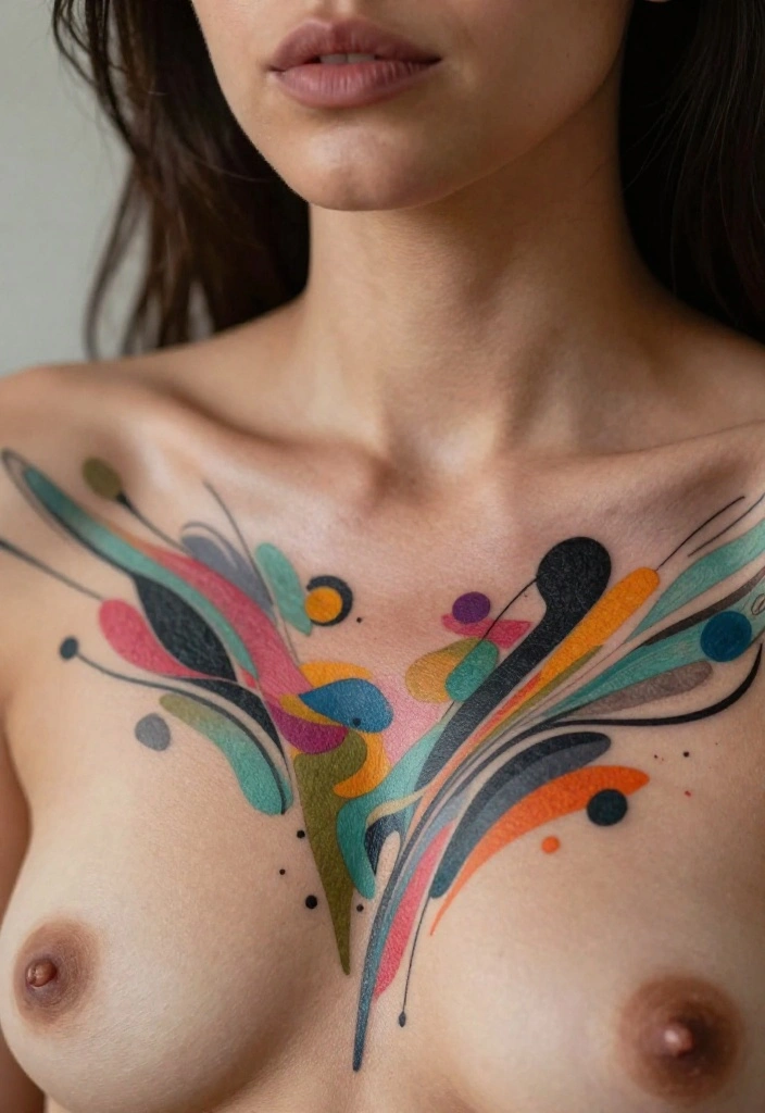 17 Sternum Tattoo Ideas With Bold Center Placement - 8. Abstract Designs 1