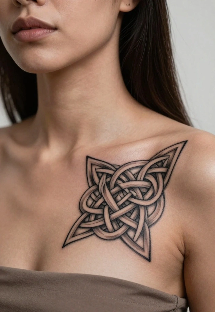 17 Sternum Tattoo Ideas With Bold Center Placement - 9. Celtic Knots 1