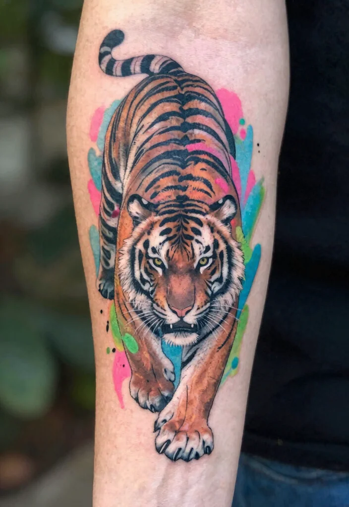 18 Asian Tiger Tattoo Ideas With Fierce Power - 18. Artistic Tiger with Abstract Elements 1
