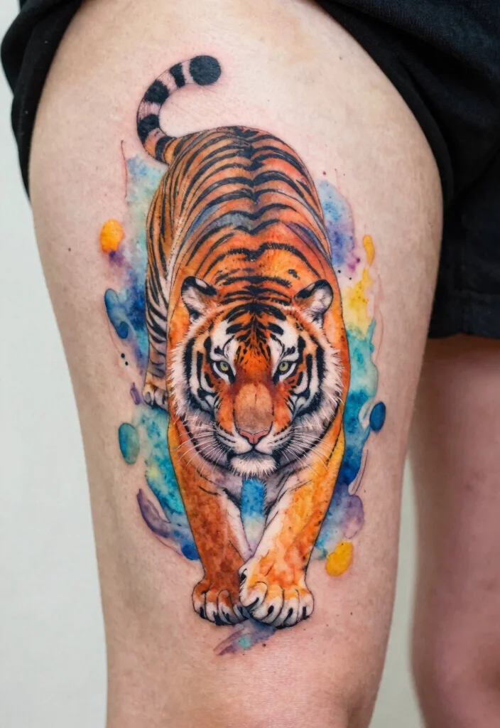 18 Asian Tiger Tattoo Ideas With Fierce Power - 4. Watercolor Tiger Tattoo 1