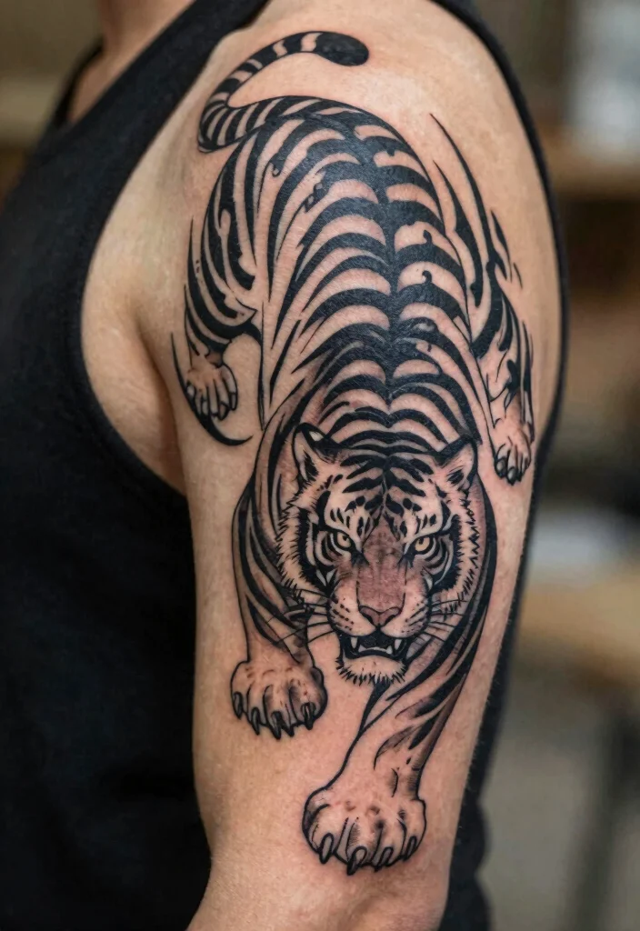 18 Asian Tiger Tattoo Ideas With Fierce Power - 6. Tribal Tiger Art 1