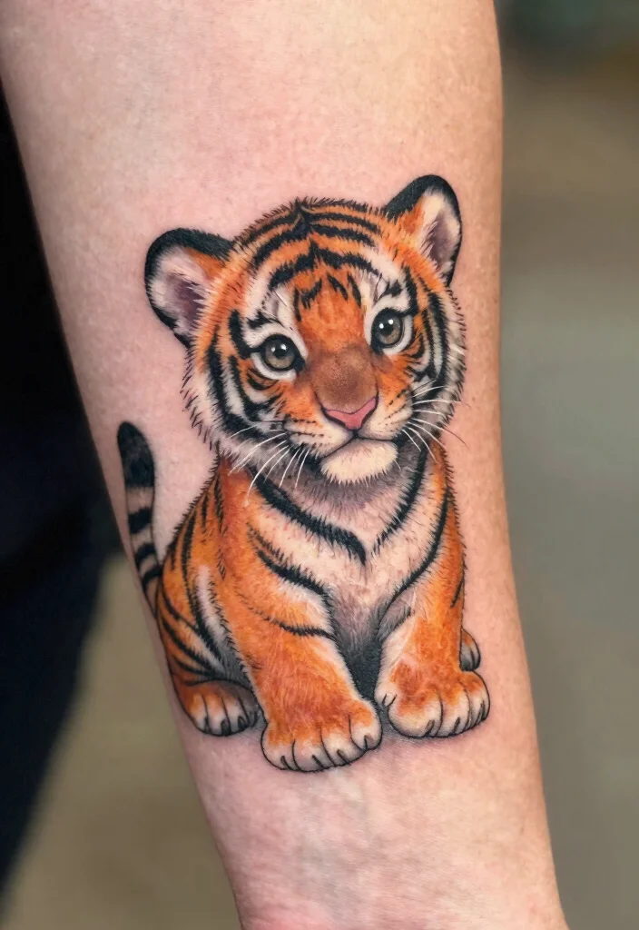 18 Asian Tiger Tattoo Ideas With Fierce Power - 9. Playful Tiger Cub Tattoos 1