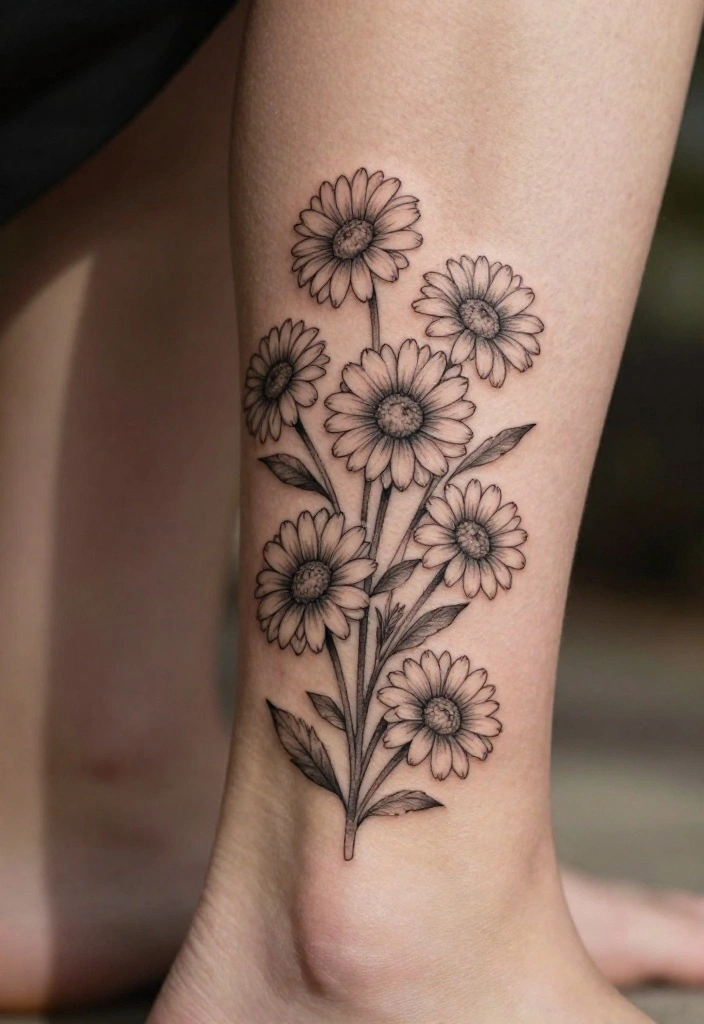 18 Flower Ankle Tattoo Wrap Around Ideas With Delicate Flow - 1. Charming Daisy Wrap 1
