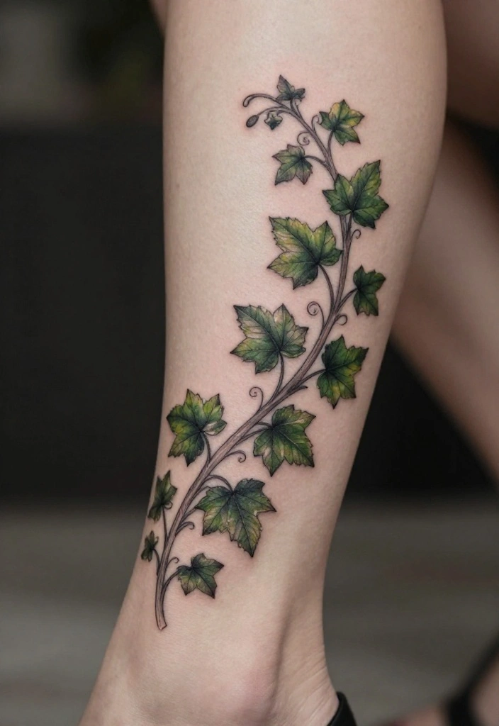 18 Flower Ankle Tattoo Wrap Around Ideas With Delicate Flow - 18. Timeless Ivy Wrap 1