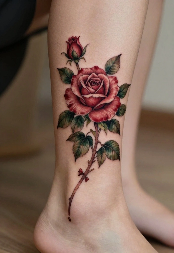 18 Flower Ankle Tattoo Wrap Around Ideas With Delicate Flow - 2. Elegant Rose Vines 1