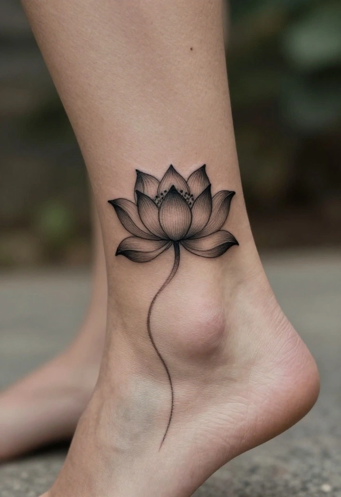 18 Flower Ankle Tattoo Wrap Around Ideas With Delicate Flow - 3. Minimalist Lotus Design 1