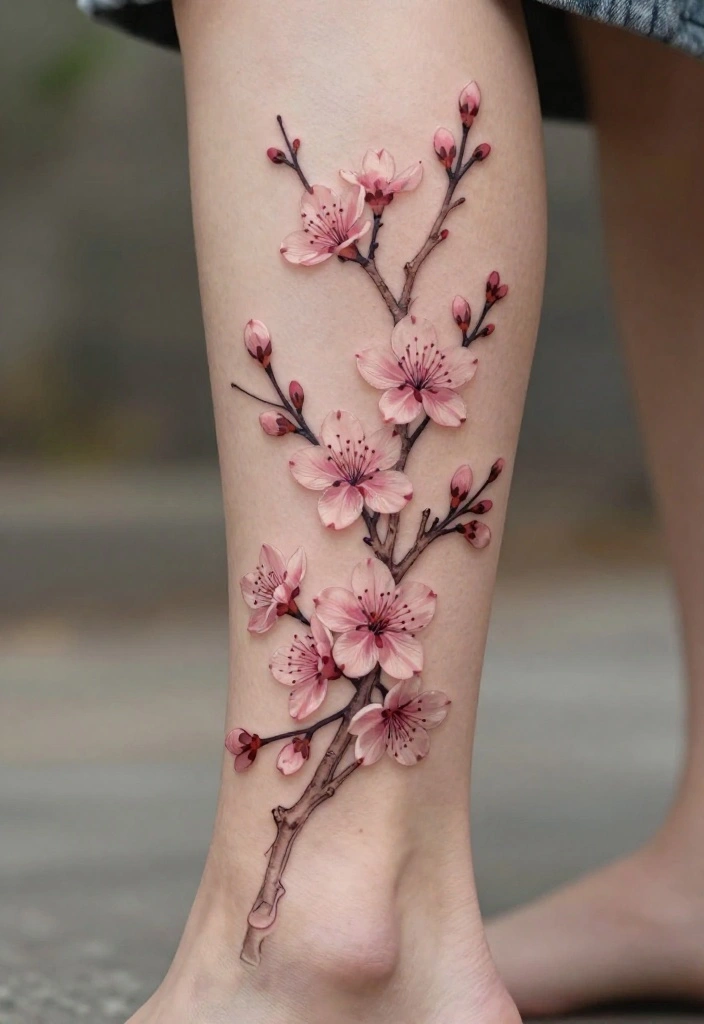 18 Flower Ankle Tattoo Wrap Around Ideas With Delicate Flow - 6. Graceful Cherry Blossoms 1