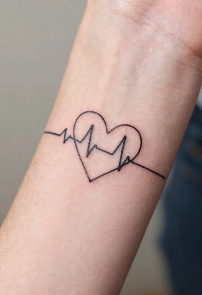 18 Heart Frame Tattoo Ideas With Romantic Detail - 11. Heart Beat Line Tattoo 1