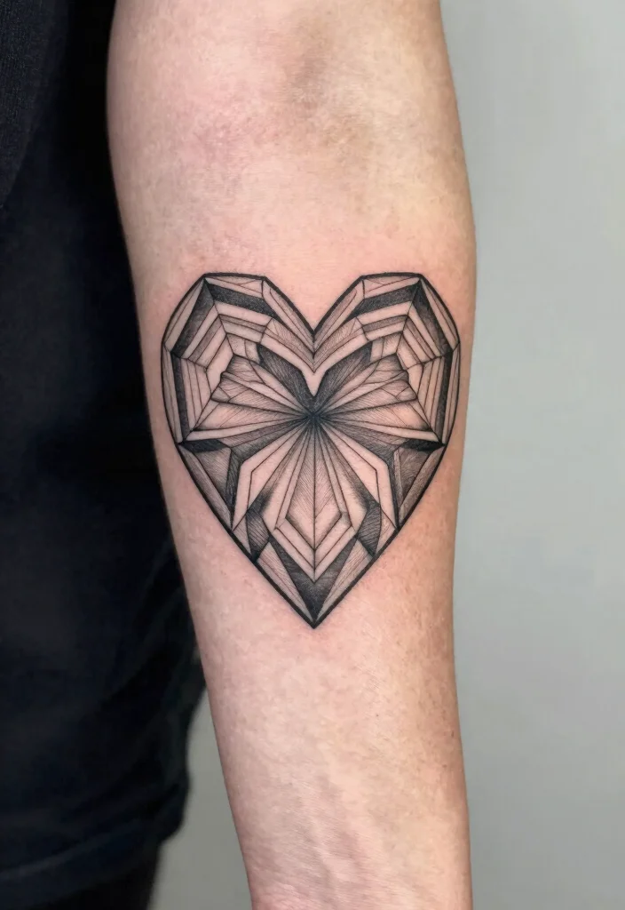 18 Heart Frame Tattoo Ideas With Romantic Detail - 12. Geometric Heart Tattoo 1