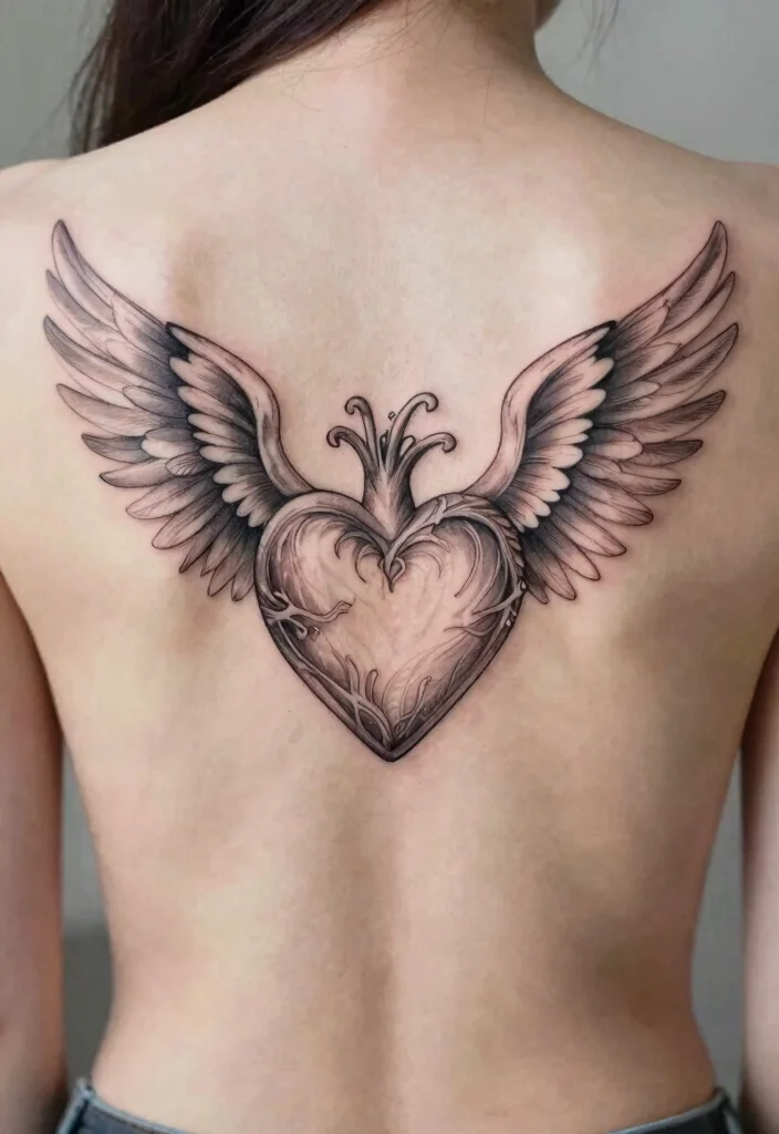 18 Heart Frame Tattoo Ideas With Romantic Detail - 13. Heart with Wings 1