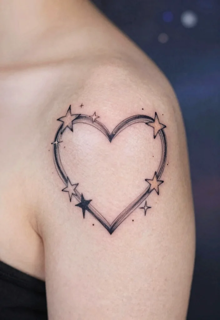 18 Heart Frame Tattoo Ideas With Romantic Detail - 18. Heart Frame with Stars 1