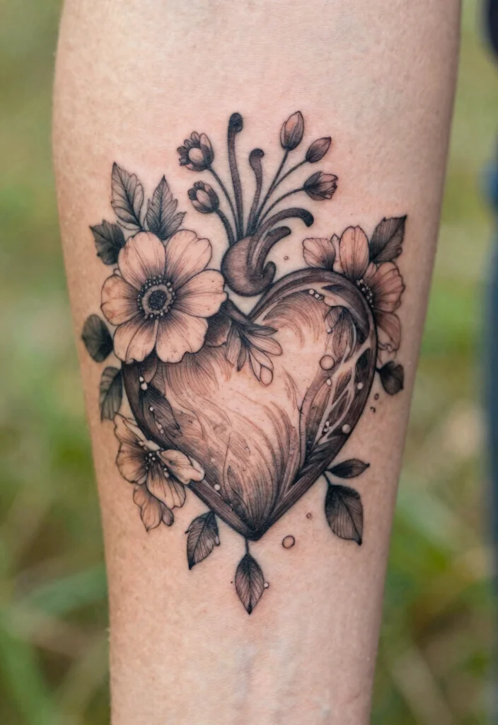 18 Heart Frame Tattoo Ideas With Romantic Detail - 6. Heart with Floral Elements 1
