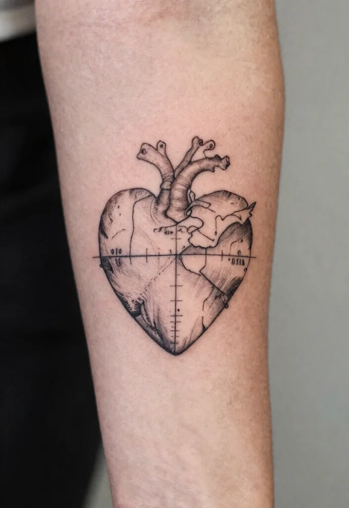 18 Heart Frame Tattoo Ideas With Romantic Detail - 8. Heart with Coordinates 1