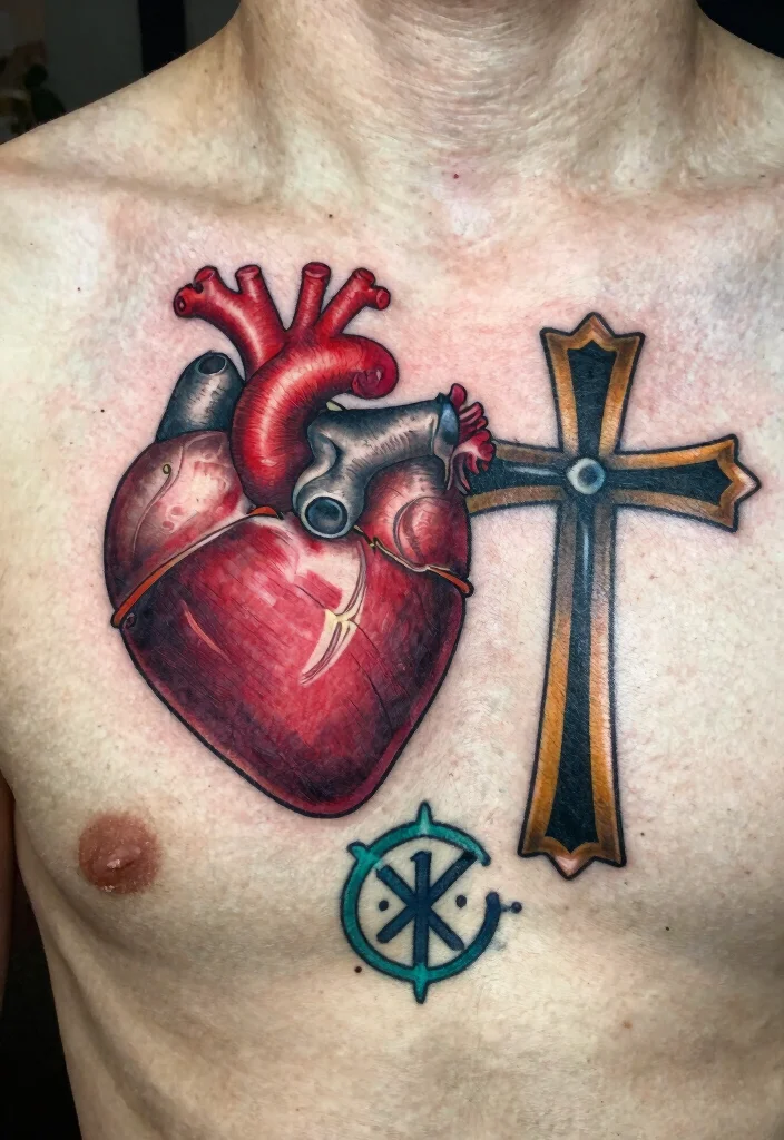 18 Heart and Cross Tattoo Ideas With Spiritual Symbolism - 11. Triptych Heart and Cross 1