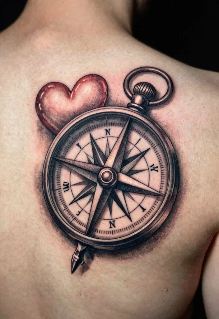 18 Heart and Cross Tattoo Ideas With Spiritual Symbolism - 12. Heart and Cross on a Compass 1
