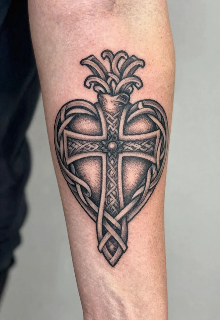 18 Heart and Cross Tattoo Ideas With Spiritual Symbolism - 9. Celtic Heart and Cross 1