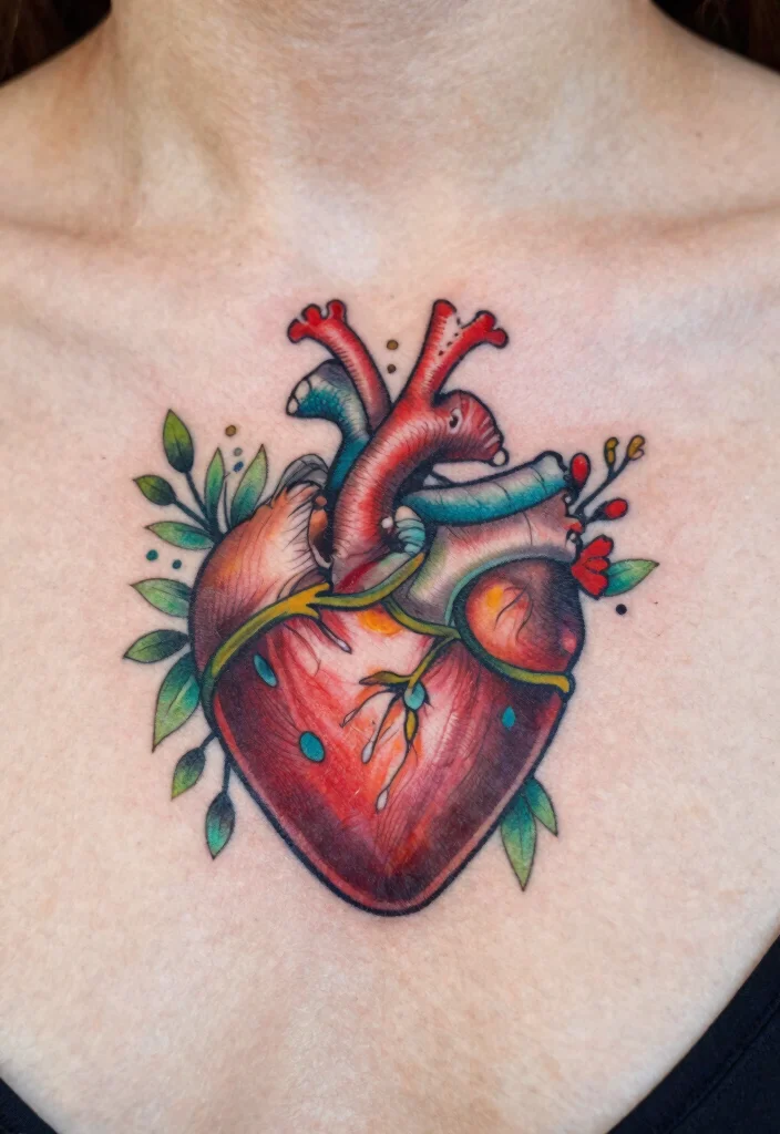 18 Sacred Heart Chest Tattoo Ideas With Bold Devotion - 12. Sacred Heart Inspired by Nature 1