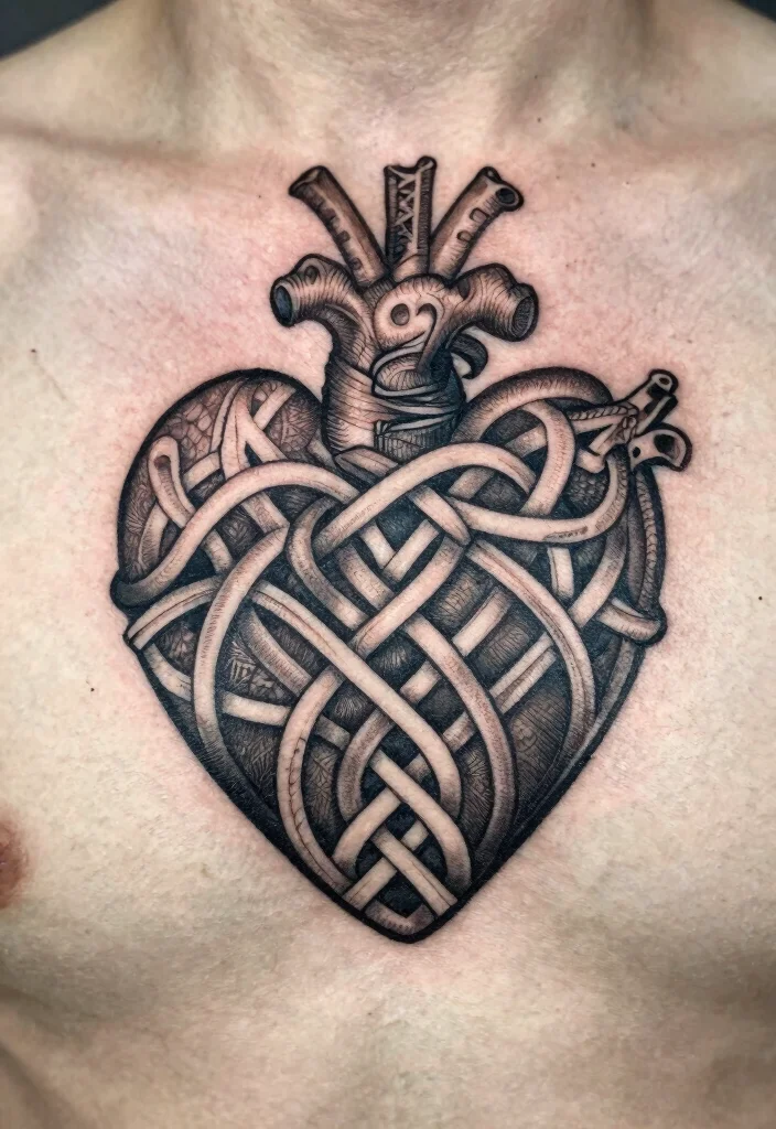 18 Sacred Heart Chest Tattoo Ideas With Bold Devotion - 13. Sacred Heart with Celtic Knots 1