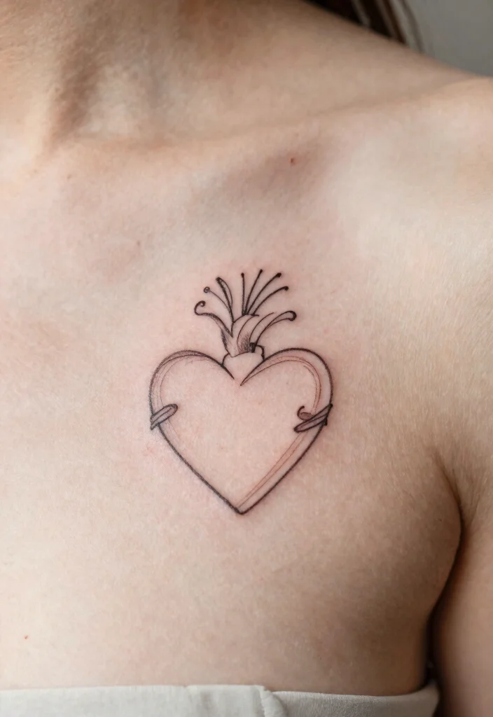 18 Sacred Heart Chest Tattoo Ideas With Bold Devotion - 5. Minimalist Sacred Heart Tattoo 1